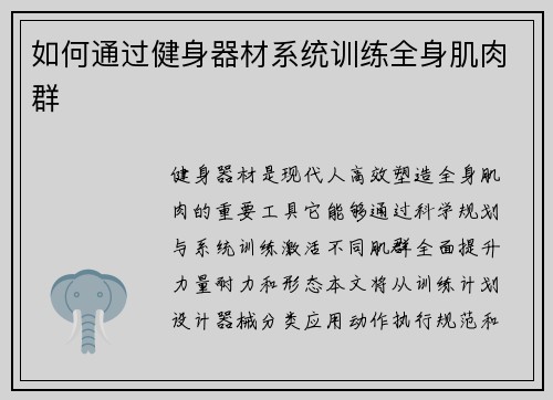 如何通过健身器材系统训练全身肌肉群
