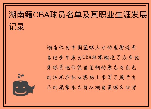 湖南籍CBA球员名单及其职业生涯发展记录